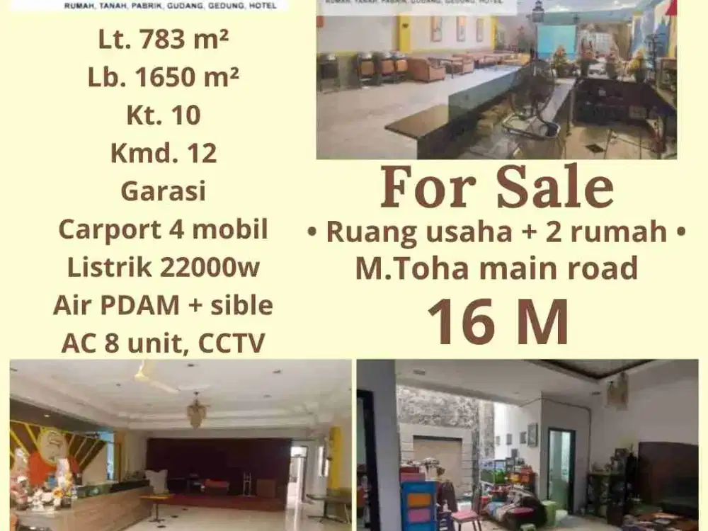 JUAL SEGERA GEDUNG RUKO & 2 RUMAH MAIN ROAD M. TOHA
