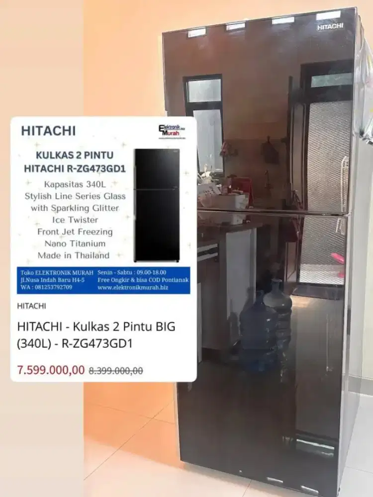 Jual kulkas 2 pintu jumbo Hitachi