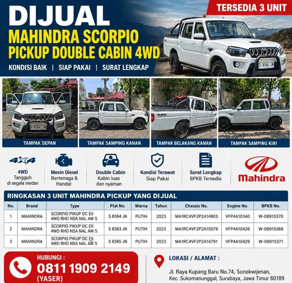 Mahindra Double Cabin 4x4 Siap Pakai