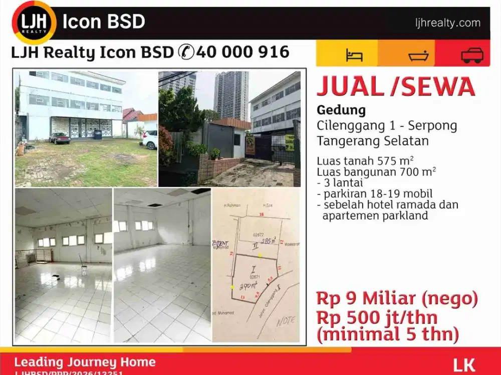 Di Jual/ Sewa Gedung Cilenggang 1 Serpong Tangerang Selatan