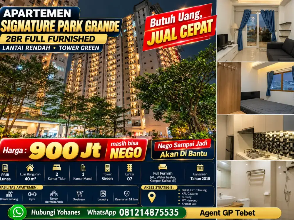 Apartemen Signature Park Grande 2BR Full Furnished lantai rendah