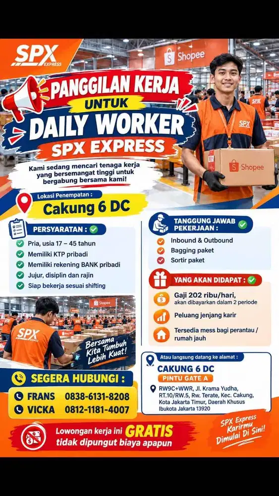 LOWONGAN KERJA OKTOKBER GUDANG SHOPEE EXPRESS CAKUNG 6 DC