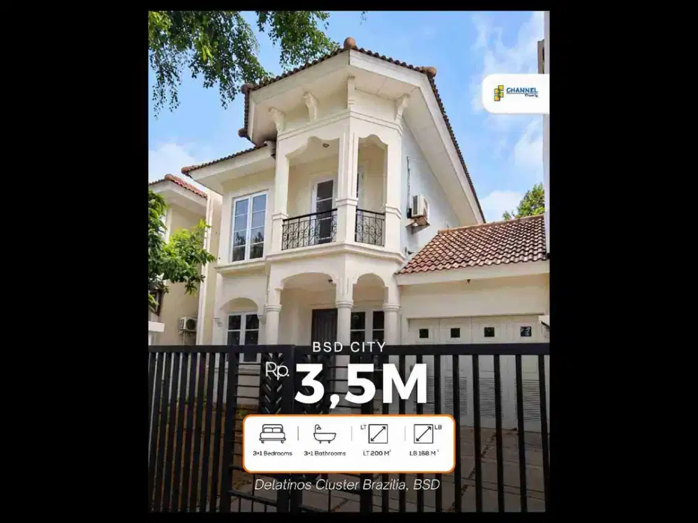 Jual Rumah Cluster 2 Lantai SHM Dekat Stasiun BSD Delatinos, Dn