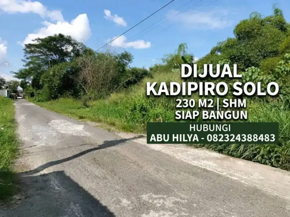 Dijual Tanah Pinggir Jalan Aspal Kadipiro Solo Dekat RSUD Ngipang
