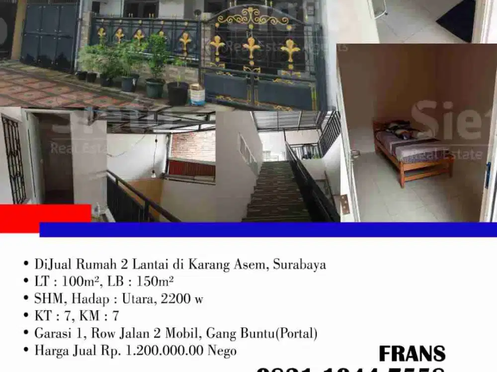 DiJual Rumah 2 Lantai di Karang Asem, Surabaya