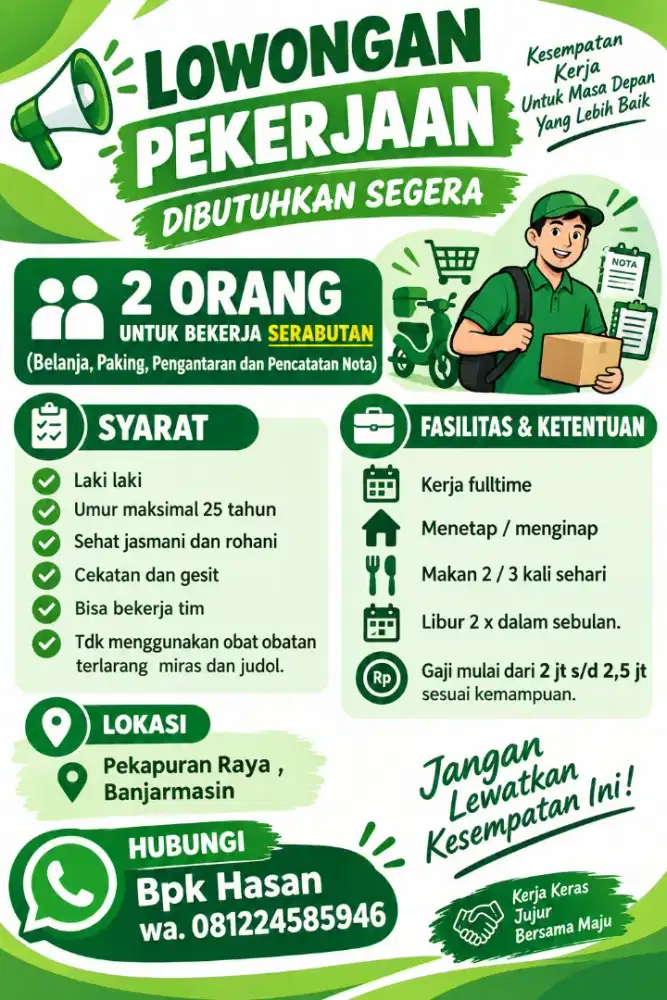Dicari 2 orang Karyawan
