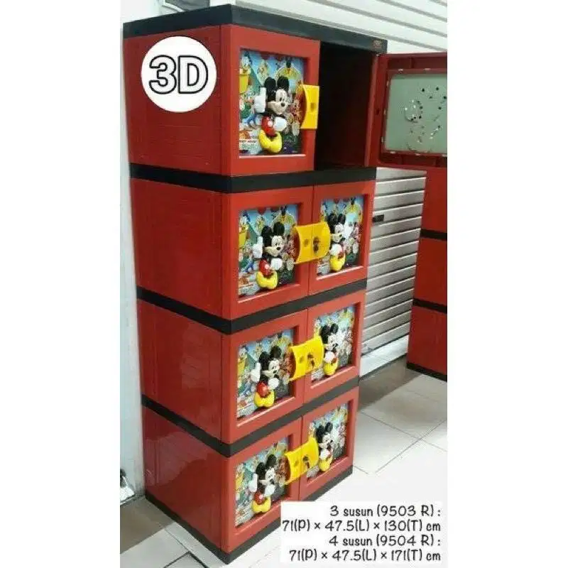 LEMARI PLASTIK MICKEY MERAH