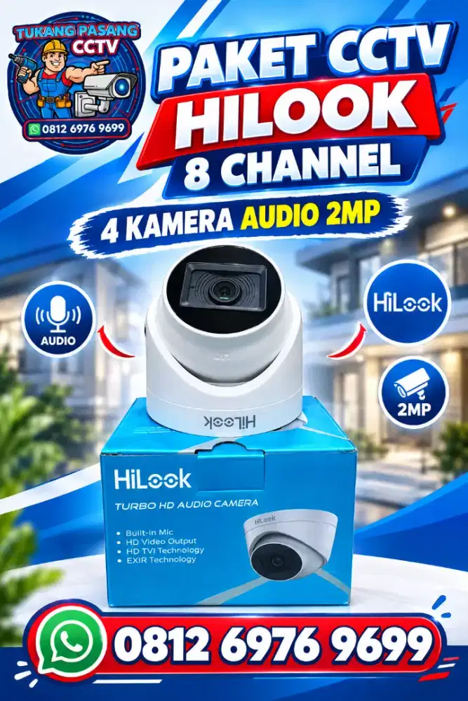 Paket cctv hilook 8 channel 4 kamera audio 2mp