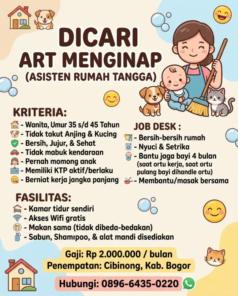 Dicari ART atau baby sitter