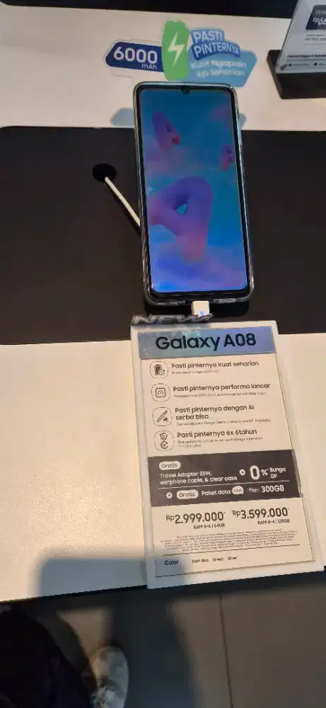 SAMSUNG GALAXY A08 4/64GB FREE CASING, TA 25W, EARPHONE KABEL USB C