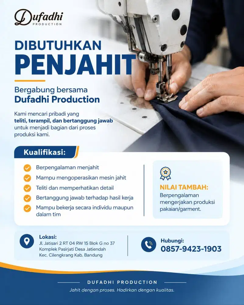 Lowongan Penjahit dan Pola Cutting