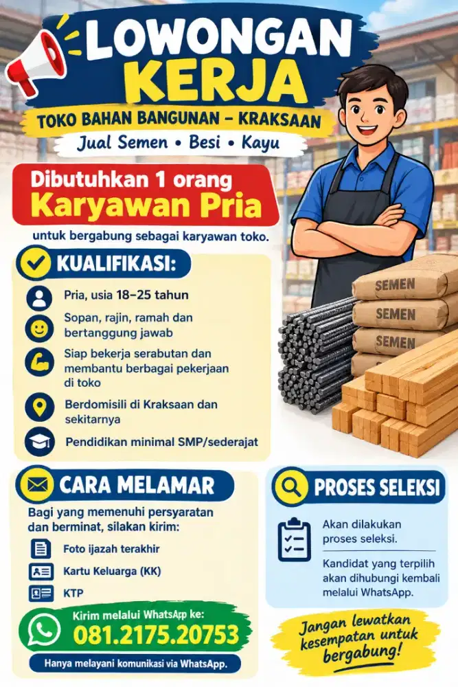 Lowongan Kerja Karyawan Toko Bahan Bangunan