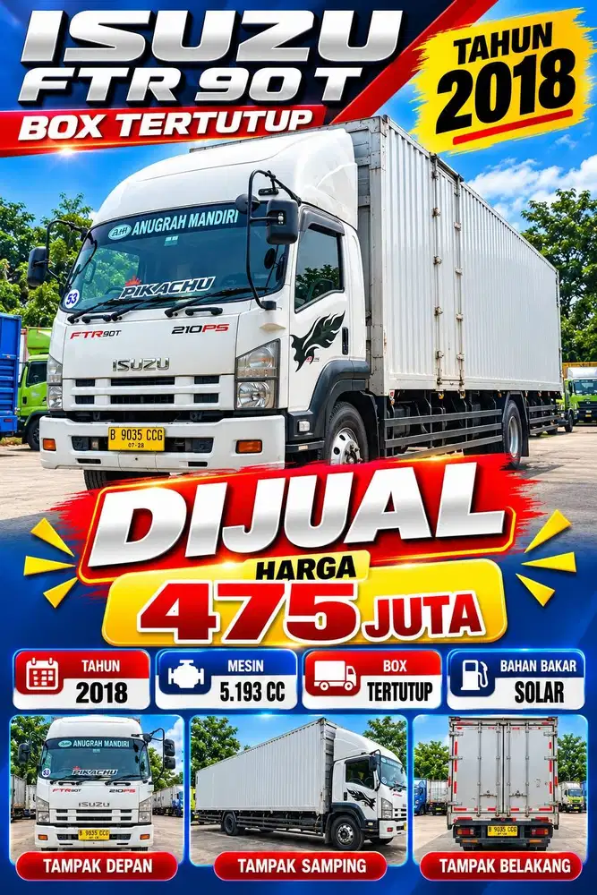 DIJUAL ISUZU FTR 90 T TRUK BOX TAHUN 2018 – 8 TON SIAP OPERASIONAL