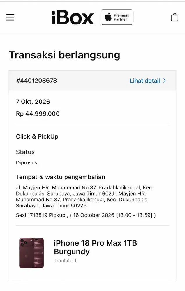 BNIB iPhone 18 ProMax 1TB - Burgundy (iBox)