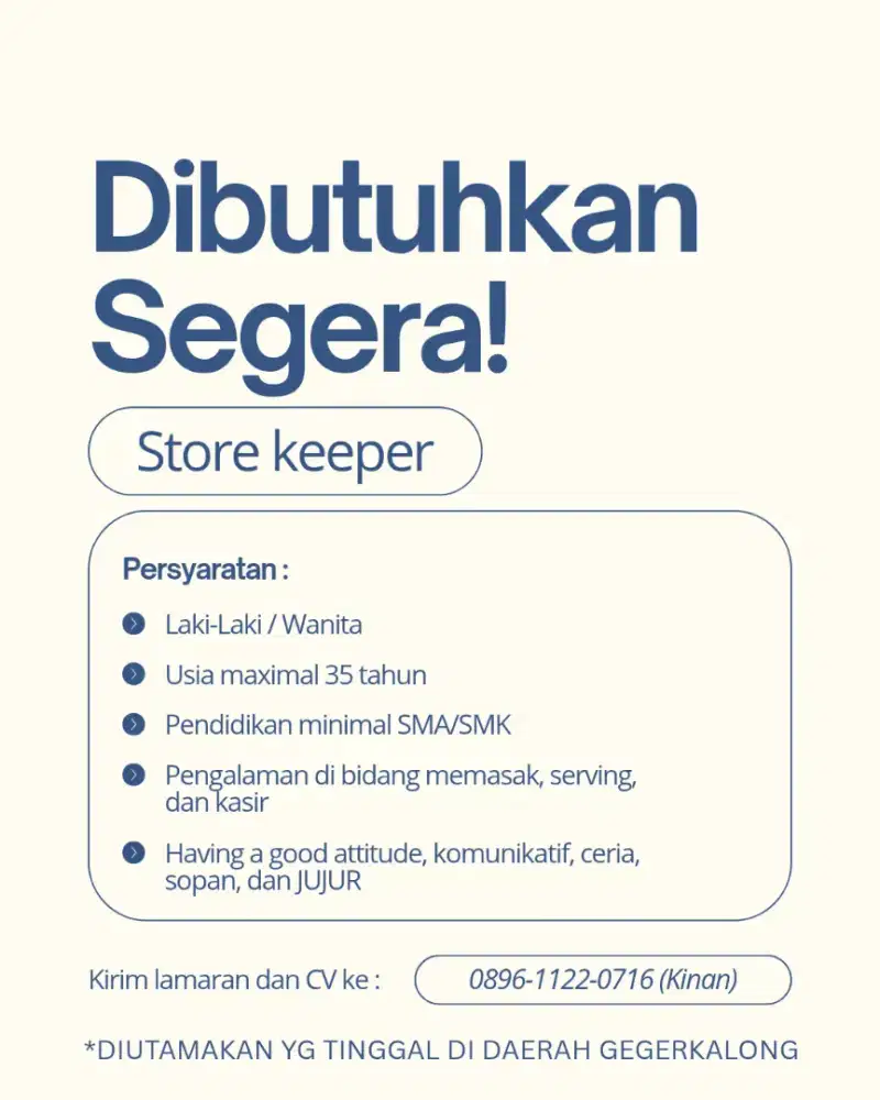 Lowongan store keeper