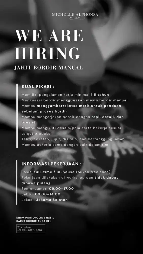 LOWONGAN KERJA BORDIR MANUAL