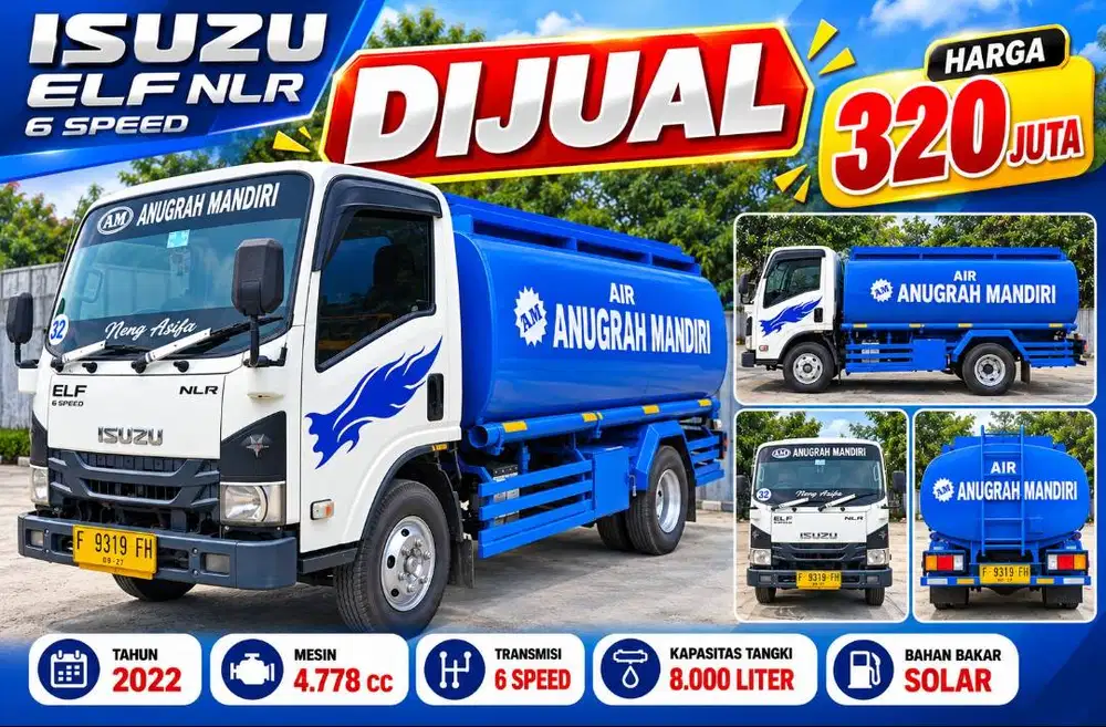 DIJUAL ISUZU ELF NLR TRUK TANGKI AIR 8.000 LITER – TAHUN 2022