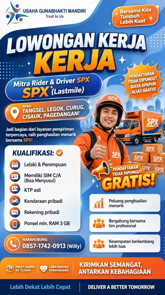 LOWONGAN KERJA KURIR MITRA SPX TANGERANG DAN TANGSEL!!!