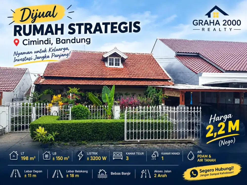 Rumah Dijual di Cimindi Bandung LT 198 m2 LB 150 m2 3 Kamar Bebas Banjir Rp2,2 M