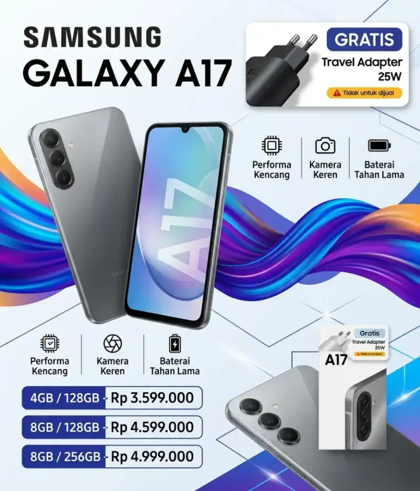 PROMO SAMSUNG GALAXY A17 FREE ADAPTER SAMSUNG DAN TUMBELER/T-SHIRT