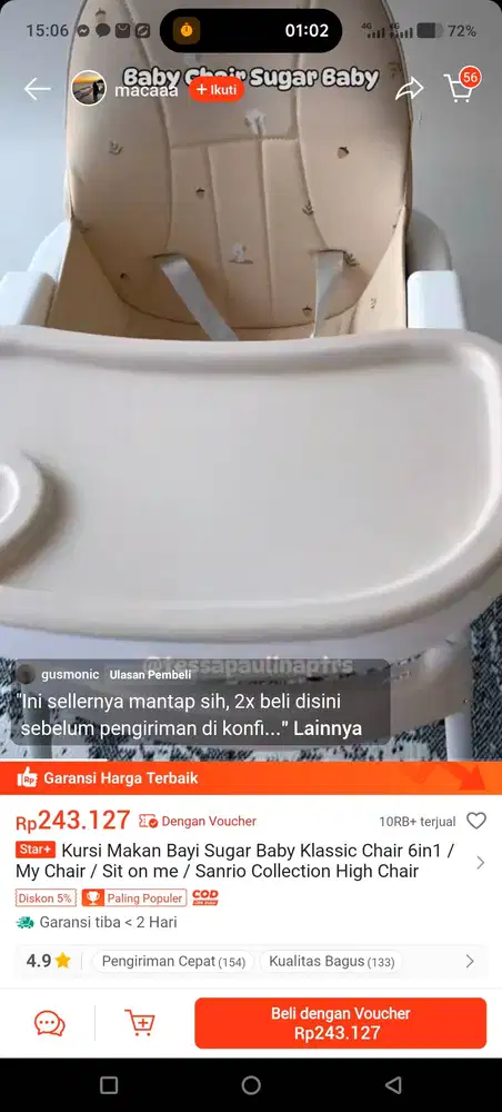 Kursi makan bayi sugar baby
