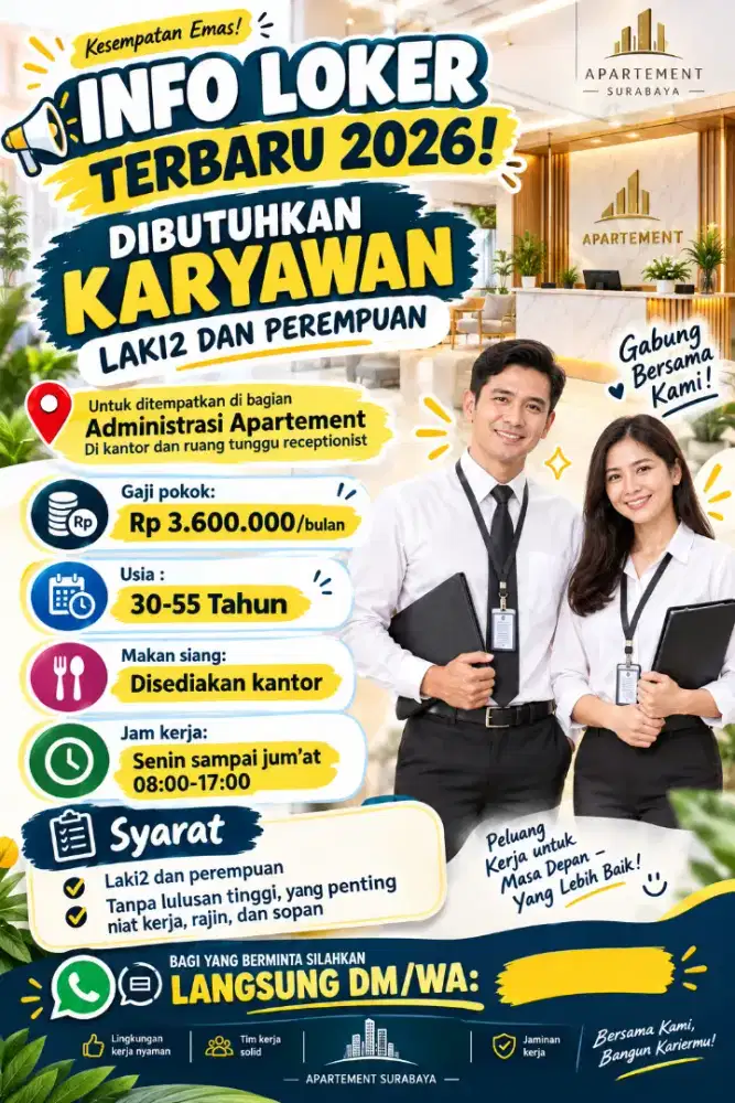 LOKER TERBARU 2026! PRIA DAN WANITA - PENEMPATAN SURABAYA