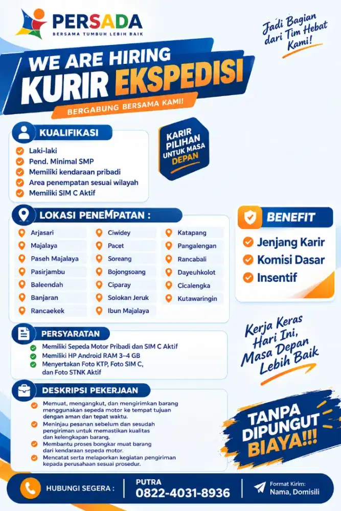Ditbutuhkan Kurir expedisi untuk area kab.Bandung dan sekitarnya
