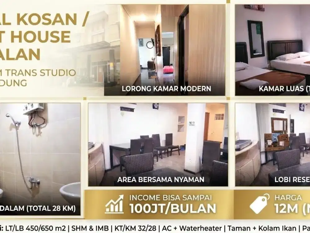 Dijual Kosan/Guest House Berjalan dekat TSM Trans Studio Mall di Bandung