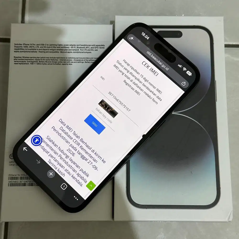 Iphone 14 pro 128gb beacukai tompel kecil