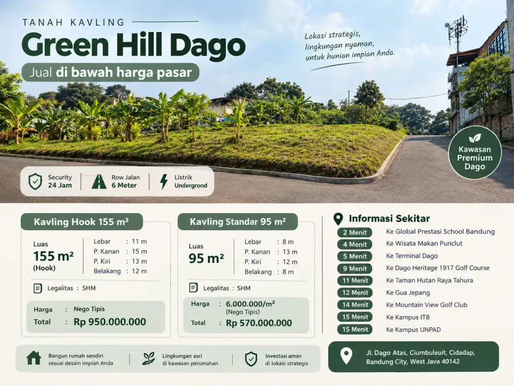 Hanya 1 Unit lagi Tanah Dago Green Hill Posisi Hook