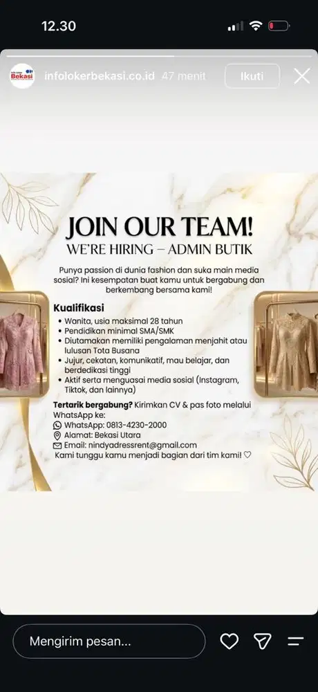 Lowongan kerja Admin