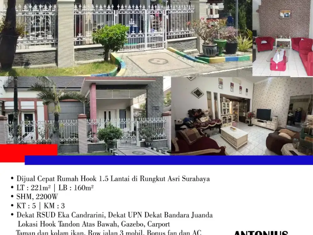 Dijual Cepat Rumah Hook 1.5 Lantai di Rungkut Asri Surabaya