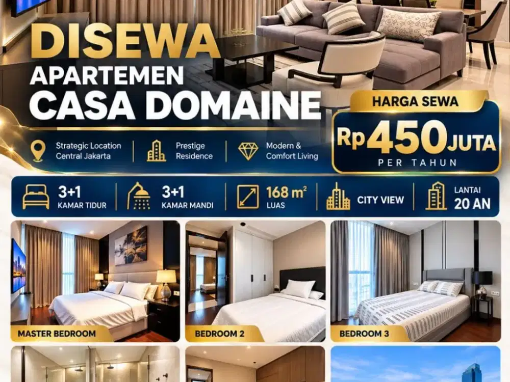 Luxury Casa Domaine 3+1BR 168m² City View – Full Furnished – Rp450 Juta/Tahun