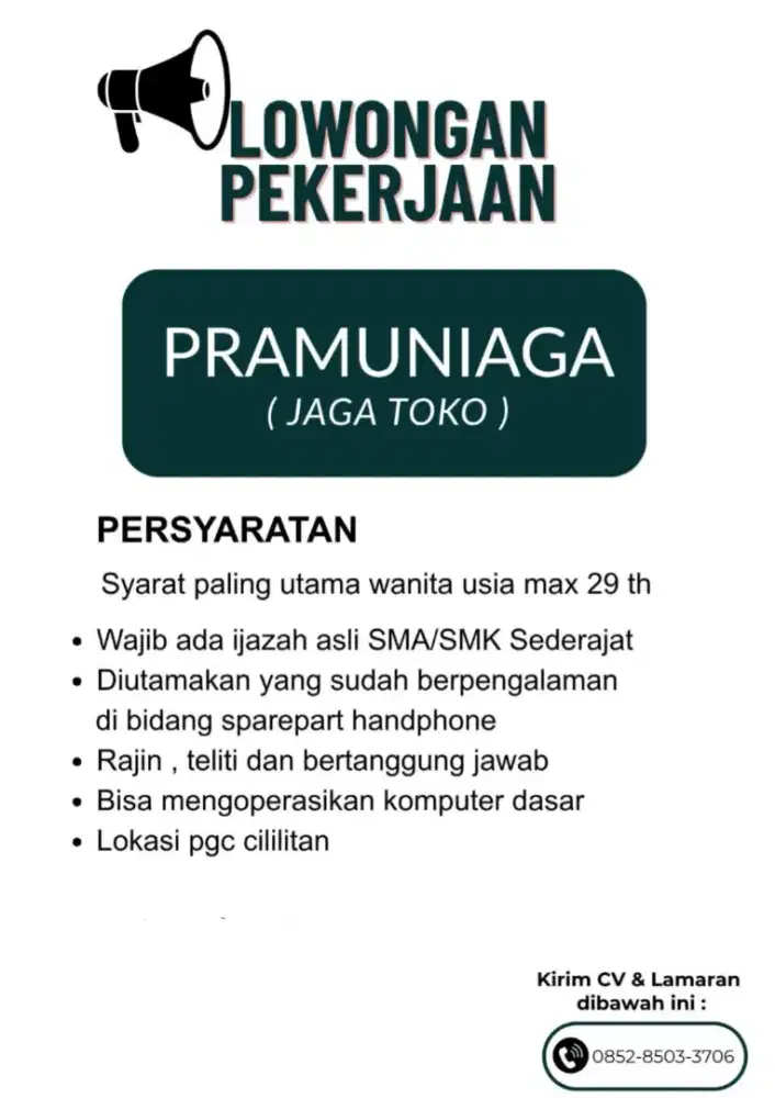 Loker Pramuniaga Dan Kasir