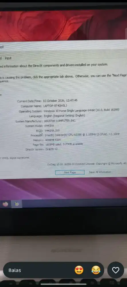Di jual laptop ASUS X441NA