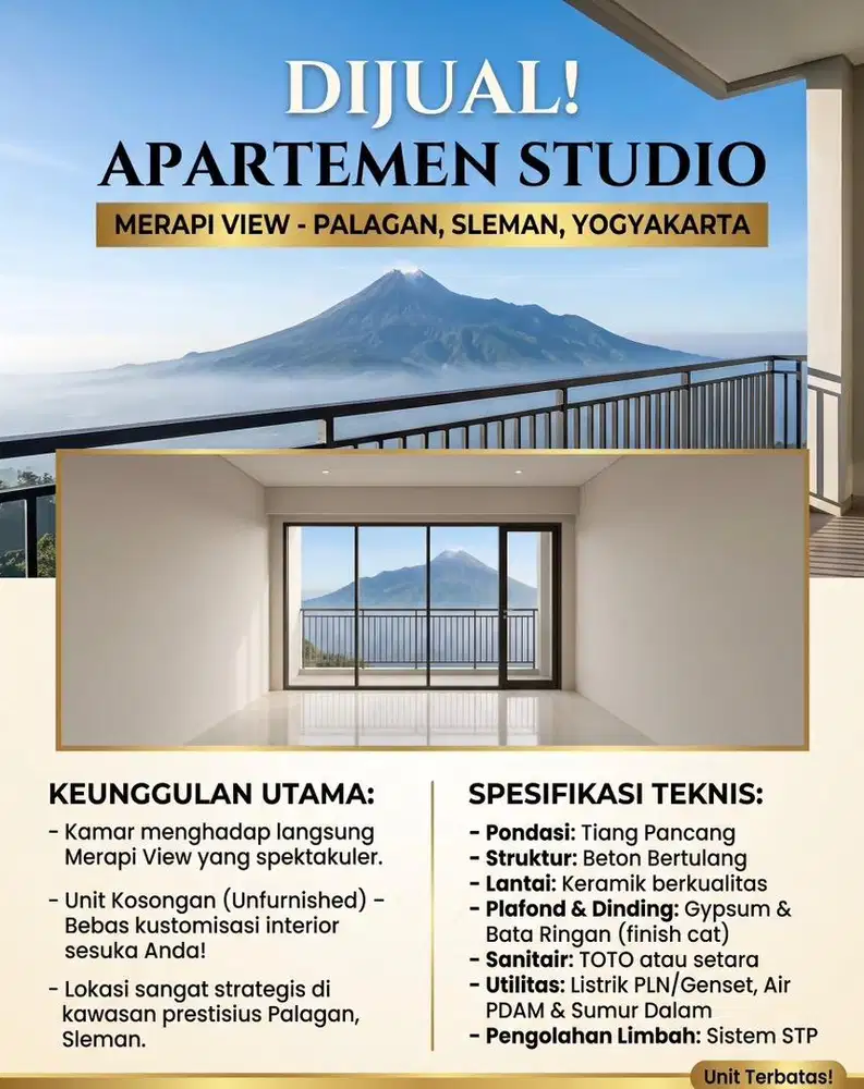 DIJUAL : Apartemen Studio Mewah di Maratam City, Palagan, YK