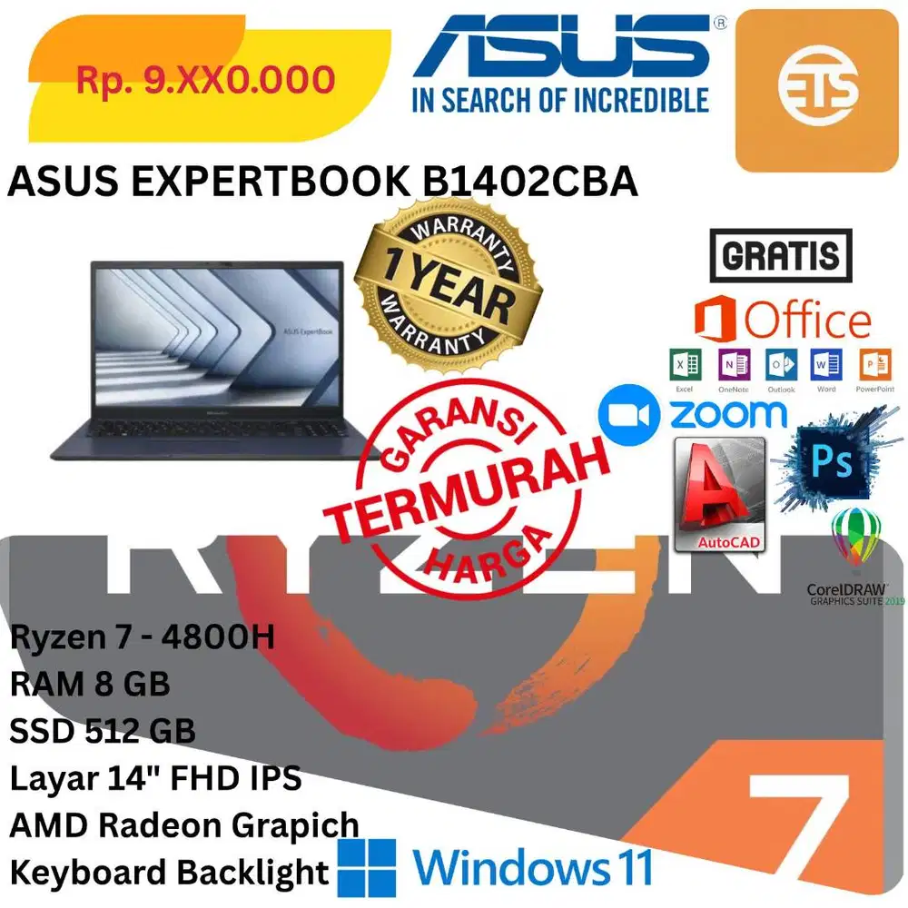 NEW Asus Expertbook B1402CBA Core i3-1215U Ram 8Gb SSD 512Gb