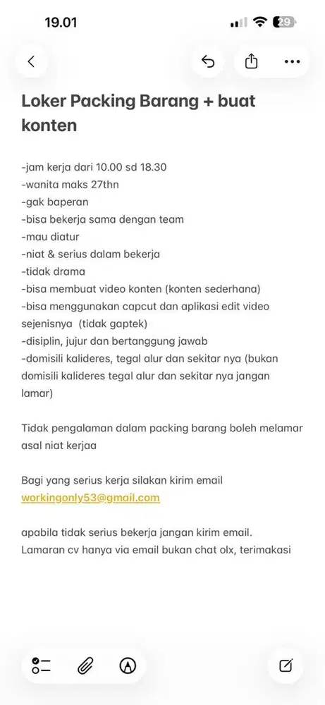 Loker Packing + membuat konten sederhana