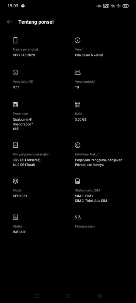 Jual hp oppoA5 2020