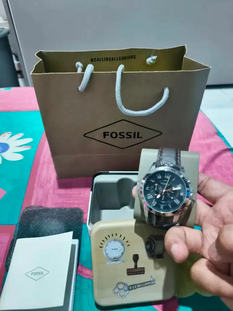 Jam Fossil Grant Chronograph Black Dial Brown FS4813) NEW