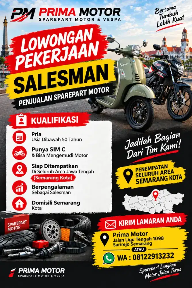 Dicari Salesman Untuk Penjualan Sparepart Motor Roda 2 Area Semarang