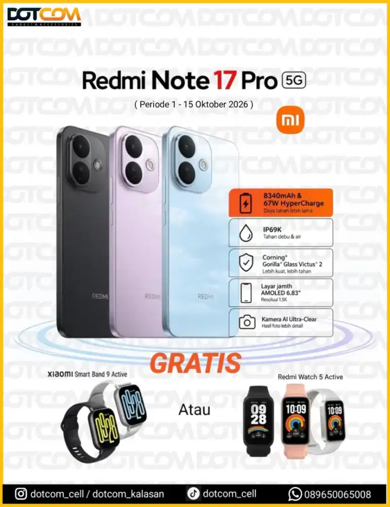 Resmi note 17 pro 5G 8/256 gratis redmi watch 5 active