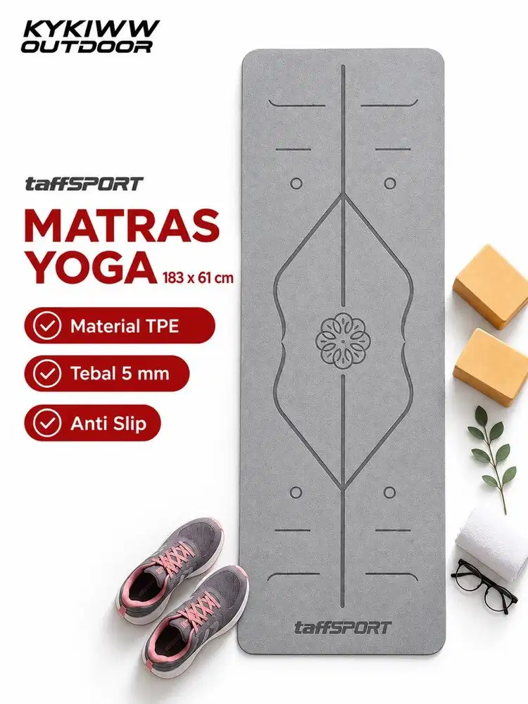 matras yoga tpe 5mm anti slip 183x61cm untuk pilates fitness senam
