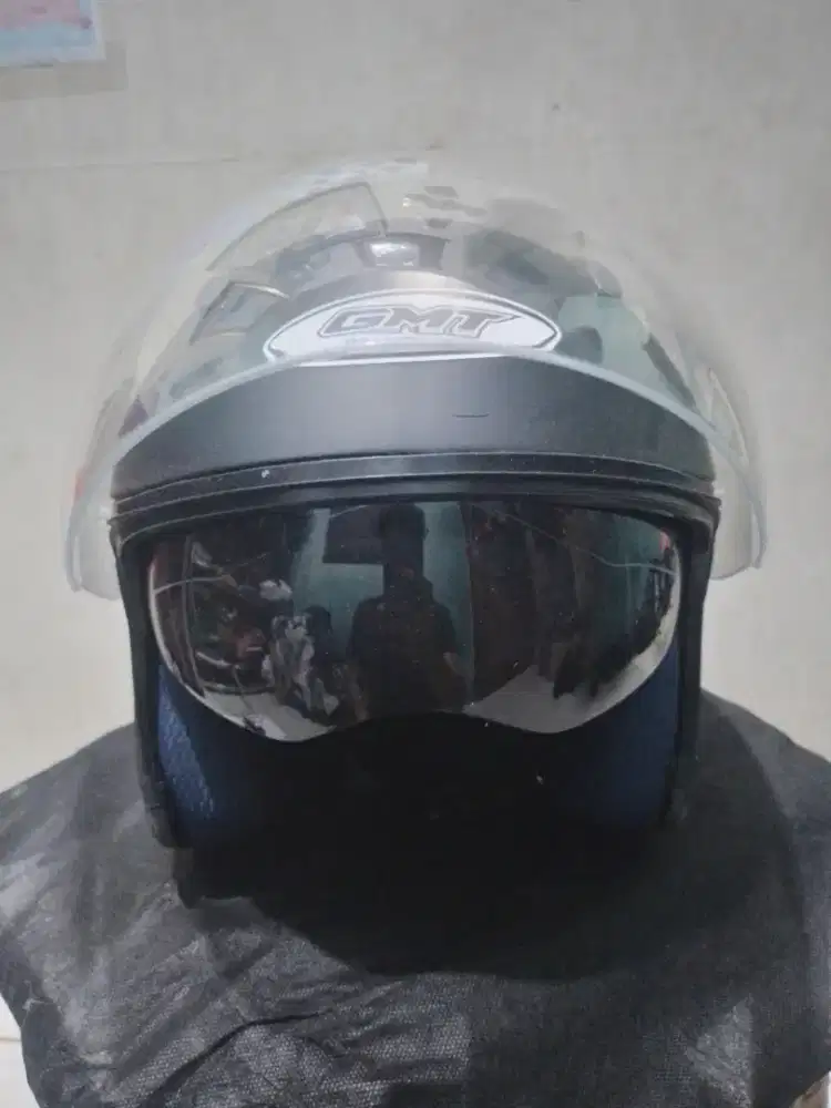 helm half-face GMT Centro Double Visor hitam doff