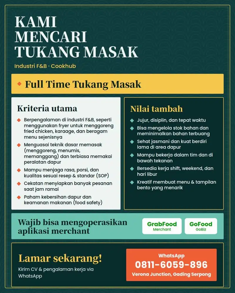 Cookhub Buka Lowongan Tukang Masak
