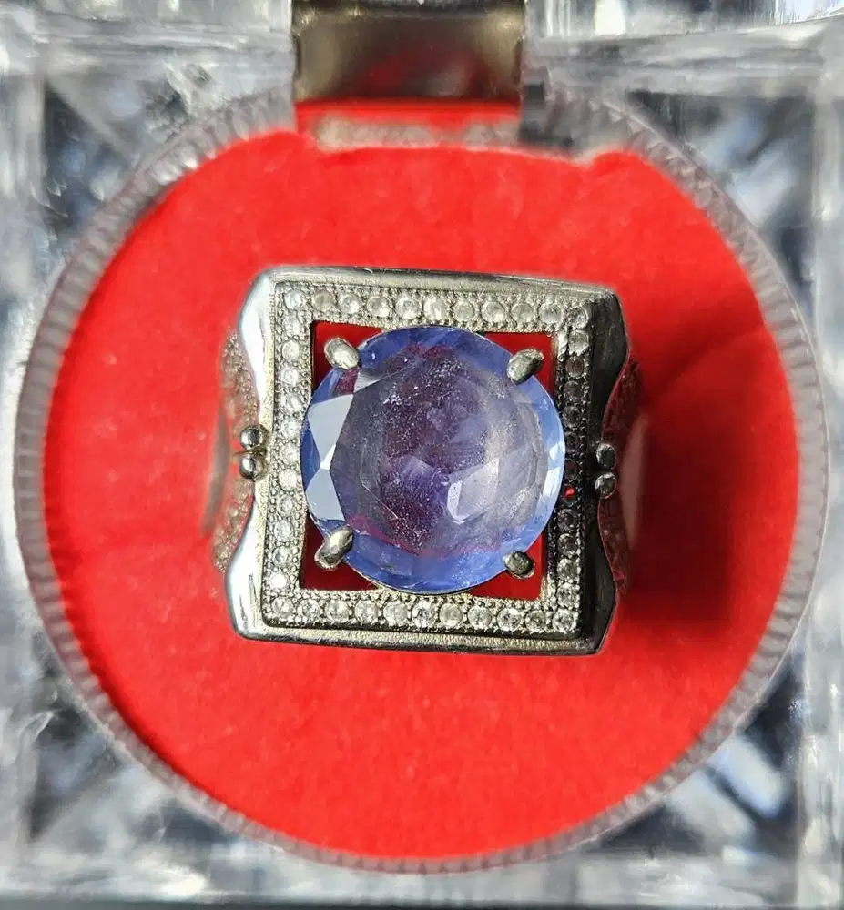 Cincin Pria Perak Blue Sapphire Sri Lanka Ceylon