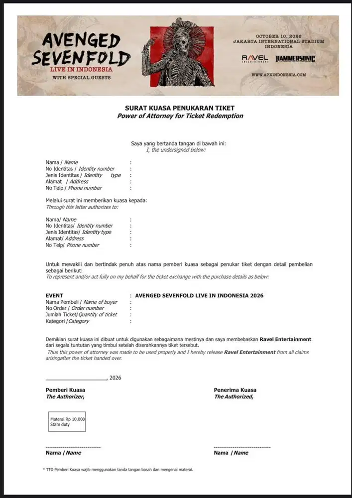 Tiket Avanged Sevenfold