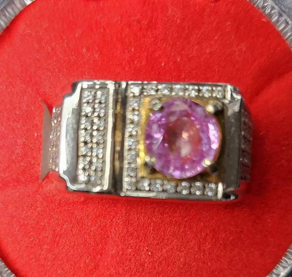 Cincin Pria Perak Padparadscha Sapphire Srilanka size kantoran elegan