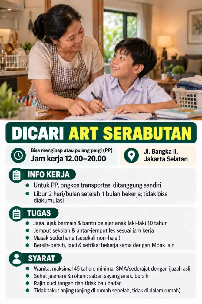 Lowongan Art serabutan pp atau inap