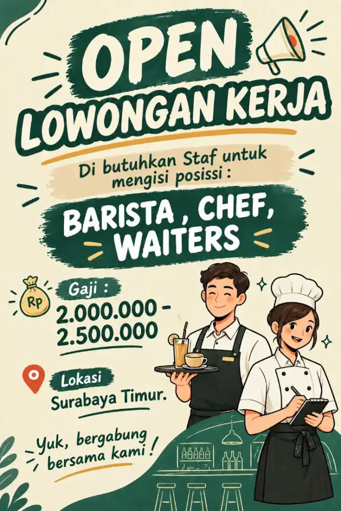 Open Lowongan Kerja Barista,Waiters